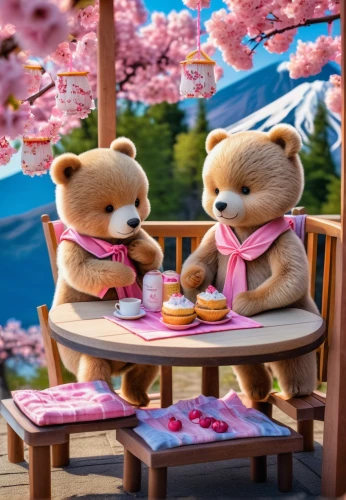 valentine bears,dinner for two,afternoon tea,tea party,romantic scene,romantic dinner,tea time,picnic,cute cartoon image,high tea,cream tea,spring background,cute bear,springtime background,teddy bears,3d teddy,monchhichi,teddies,bear cubs,spring greeting,Photography,General,Fantasy