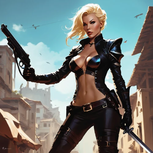 girl with gun,huntress,girl with a gun,woman holding gun,female warrior,femme fatale,swordswoman,mercenary,assassin,holding a gun,renegade,massively multiplayer online role-playing game,sci fiction illustration,widow,birds of prey,heroic fantasy,black widow,callisto,infiltrator,rifle,Conceptual Art,Fantasy,Fantasy 06