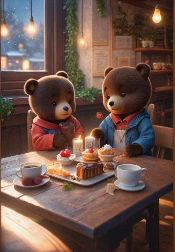 valentine bears,dinner for two,the bears,romantic dinner,bears,children's birthday,bear cubs,3d teddy,teddy bears,afternoon tea,tea party,cute cartoon image,cute bear,coffee and cake,birthday party,romantic night,tea time,birthdays,candle light dinner,pandoro,Photography,General,Fantasy