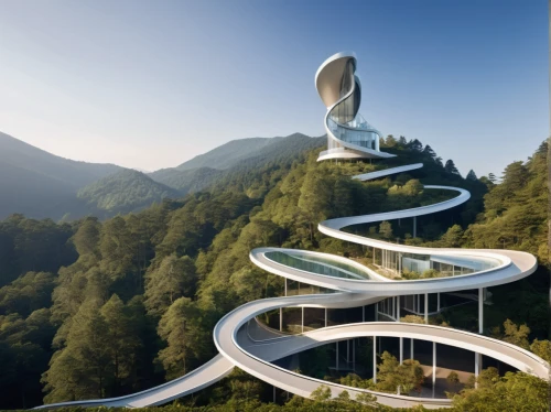 futuristic architecture,winding staircase,helix,winding steps,futuristic art museum,spiral staircase,futuristic landscape,ski jump,observation tower,sky space concept,circular staircase,spiral stairs,ski jumping,eco hotel,modern architecture,residential tower,winding,moveable bridge,sky apartment,dna helix,Photography,General,Realistic