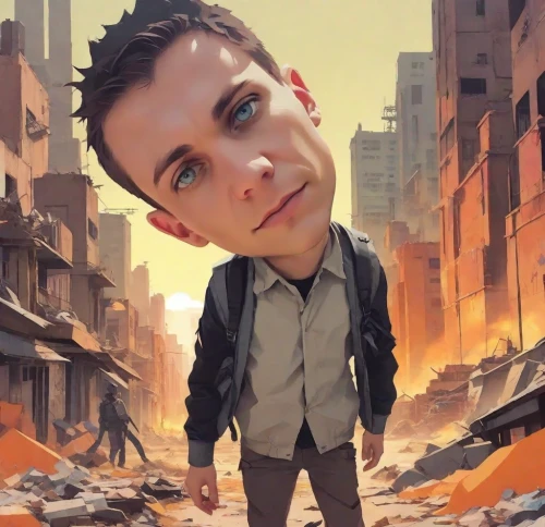 dystopian,exploding head,the face of god,zuccotto,dystopia,eleven,dan,world digital painting,destroyed city,b3d,walking man,half life,post apocalyptic,pedestrian,ganmodoki,wanderflake,background image,photo manipulation,lusen,lost in war