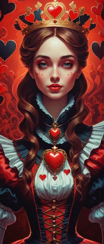 queen of hearts,heart with crown,bleeding heart,red heart medallion,red heart medallion in hand,red heart,crow queen,red apple,winged heart,painted hearts,scarlet witch,fire heart,fairy tale character,alice in wonderland,heart and flourishes,alice,red apples,transistor,marionette,vampire lady,Conceptual Art,Fantasy,Fantasy 21