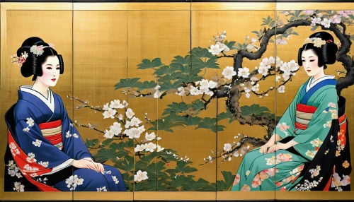 japanese art,cool woodblock images,plum blossoms,geisha,japanese floral background,japanese culture,kimono fabric,tea ceremony,ikebana,oriental painting,honzen-ryōri,woodblock prints,japanese icons,japanese-style room,japanese-style,geisha girl,ryokan,japan pattern,mukimono,japan,Illustration,Japanese style,Japanese Style 18