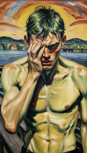 narcissus,oil on canvas,crying man,the hand of the boxer,narcissus of the poets,david bates,angry man,man at the sea,thinking man,anxiety disorder,anguish,michelangelo,oil painting on canvas,oil painting,self-portrait,oil paint,self-consciousness,self portrait,incredible hulk,man praying,Illustration,Paper based,Paper Based 08
