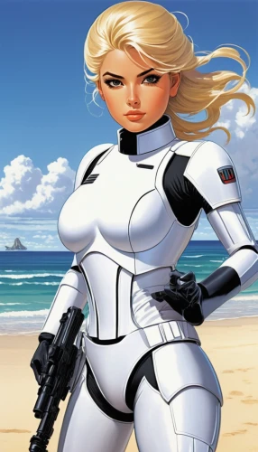 stormtrooper,sci fi,heavy object,clone jesionolistny,beach defence,cg artwork,sci fiction illustration,storm troops,action-adventure game,droid,massively multiplayer online role-playing game,valerian,sarah walker,girl with gun,girl with a gun,white sand,vector girl,ronda,background image,infiltrator,Illustration,Japanese style,Japanese Style 05