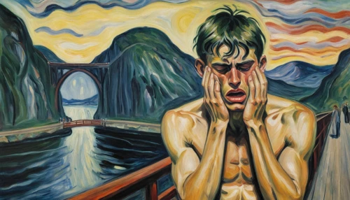 crying man,man at the sea,self-portrait,oil on canvas,extradosed bridge,dali,depressed woman,narcissus of the poets,girl on the river,the man in the water,el salvador dali,narcissus,self portrait,post impressionist,post impressionism,the blonde in the river,woman eating apple,anguish,version john the fisherman,sorrow,Illustration,Paper based,Paper Based 08