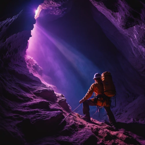 caving,mountain rescue,mountain guide,descent,cave tour,chasm,lava tube,ice cave,glacier cave,explorer,crevasse,ski mountaineering,ice climbing,purple background,wall,purple,exploration,explore,purple wallpaper,cave,Photography,General,Fantasy