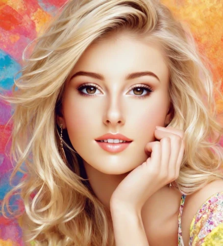 beautiful young woman,romantic look,cool blonde,blonde woman,airbrushed,blond girl,portrait background,beautiful face,blonde girl,beautiful woman,beautiful model,pretty young woman,model beauty,beauty face skin,photo painting,colorful background,beautiful women,romantic portrait,women's cosmetics,beautiful girl with flowers