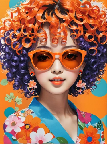 orange blossom,orange floral paper,mandarin orange,bouffant,orange petals,illustrator,orange flowers,marigolds,orange marigold,orange flower,marigold,curlers,adobe illustrator,tangerine,flower painting,girl in flowers,orange dahlia,bright orange,girl in a wreath,african daisies,Illustration,Japanese style,Japanese Style 04