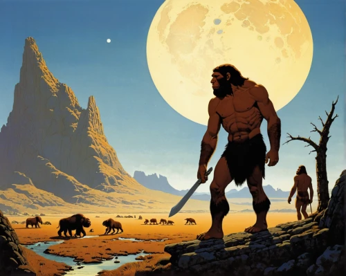 neanderthals,neanderthal,stone age,paleolithic,cave man,neo-stone age,guards of the canyon,prehistory,caveman,biblical narrative characters,neolithic,human evolution,wolfman,barbarian,he-man,hercules,heroic fantasy,ancient people,prehistoric art,nature and man,Conceptual Art,Sci-Fi,Sci-Fi 17