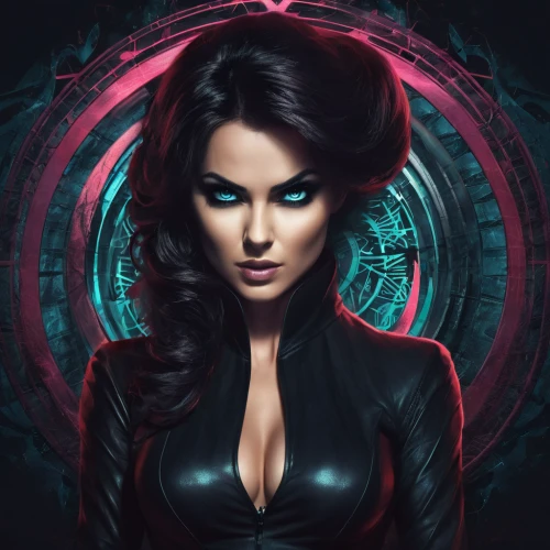 scarlet witch,catwoman,black widow,sci fiction illustration,dark angel,katniss,huntress,world digital painting,femme fatale,head woman,evil woman,game illustration,the enchantress,darth talon,raven,fantasy portrait,cybernetics,cg artwork,fantasy art,widow,Conceptual Art,Fantasy,Fantasy 02