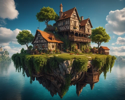 house with lake,house in the forest,floating island,house by the water,home landscape,fantasy landscape,fantasy picture,3d fantasy,tree house,witch's house,fairy tale castle,ancient house,crooked house,beautiful home,little house,wooden house,fairytale castle,fisherman's house,floating islands,house insurance,Photography,General,Fantasy