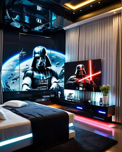 home cinema,home theater system,great room,sleeping room,modern room,smart tv,star wars,little man cave,entertainment center,luxury hotel,modern decor,game room,starwars,projection screen,boy's room picture,home automation,interior design,sci fi surgery room,plasma tv,smart home,Conceptual Art,Sci-Fi,Sci-Fi 10