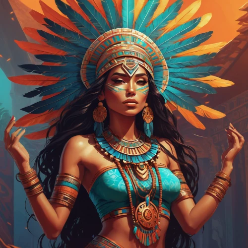 headdress,indian headdress,aztec,cleopatra,warrior woman,ancient egyptian girl,shamanic,pocahontas,feather headdress,cherokee,priestess,american indian,native american,polynesian girl,shaman,boho art,horus,tribal chief,shamanism,fantasy art,Conceptual Art,Fantasy,Fantasy 21