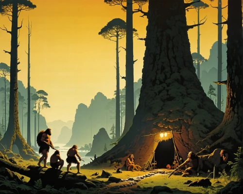 forest workers,game illustration,monkey island,old-growth forest,pine forest,the forests,sci fiction illustration,spruce forest,hunting scene,primeval times,great apes,travelers,northwest forest,stone age,the forest,background image,adventure game,cartoon forest,forest animals,redwood,Conceptual Art,Sci-Fi,Sci-Fi 17