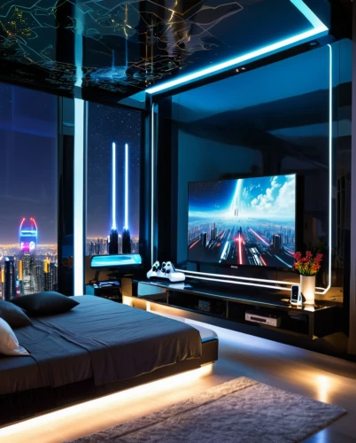 home cinema,great room,modern room,penthouse apartment,sleeping room,sky apartment,luxury hotel,luxury,entertainment center,livingroom,luxury suite,luxurious,crib,modern decor,blue room,home theater system,projection screen,living room,hotel w barcelona,interior design,Conceptual Art,Sci-Fi,Sci-Fi 10