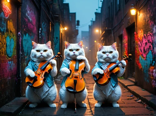 violinists,violin family,musicians,orchestra,street musicians,violins,violist,oktoberfest cats,musical ensemble,symphony orchestra,kit violin,street music,stray cats,orchesta,philharmonic orchestra,string instruments,cats on brick wall,cello,music band,violoncello,Photography,General,Fantasy