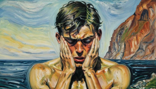 man at the sea,the man in the water,man praying,narcissus,boy praying,el mar,oil on canvas,self-portrait,oil painting,dali,swimmer,ervin hervé-lóránth,oil paint,the people in the sea,picasso,el salvador dali,sea man,tears bronze,praying woman,italian painter,Illustration,Paper based,Paper Based 08