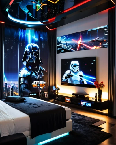 great room,sleeping room,home cinema,boy's room picture,modern room,kids room,home theater system,children's bedroom,little man cave,bedroom,star wars,baby room,duvet cover,guest room,starwars,darth vader,room,game room,room newborn,smart tv,Conceptual Art,Sci-Fi,Sci-Fi 10