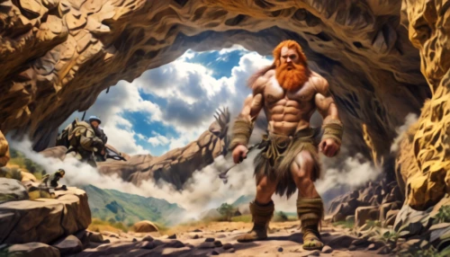 cave man,barbarian,he-man,hercules,caveman,fantasy art,paleolithic,fantasy picture,stone age,heroic fantasy,world digital painting,neo-stone age,cave girl,neanderthal,cave tour,guards of the canyon,adventurer,male character,cave,neolithic
