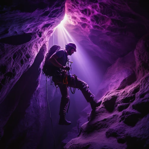 caving,cave tour,rappelling,descent,purple,wall,purple wallpaper,cave,abseiling,climbing harness,paratrooper,speleothem,purple background,cave man,rock-climbing equipment,free solo climbing,pit cave,climbing equipment,explorer,via ferrata,Photography,General,Fantasy