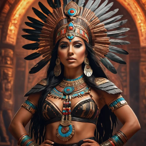 ancient egyptian girl,cleopatra,warrior woman,egyptian,ancient egyptian,headdress,aztec,ancient egypt,indian headdress,female warrior,pharaonic,priestess,horus,shamanic,ancient costume,incas,artemisia,aztecs,pocahontas,tribal chief,Photography,General,Fantasy