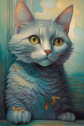 cat portrait,cat-ketch,alley cat,blue eyes cat,cat with blue eyes,gray cat,silver tabby,carol colman,domestic cat,cat on a blue background,tabby cat,white cat,breed cat,carol m highsmith,vintage cat,cat image,cat,calico cat,oil painting on canvas,street cat,Illustration,Realistic Fantasy,Realistic Fantasy 05