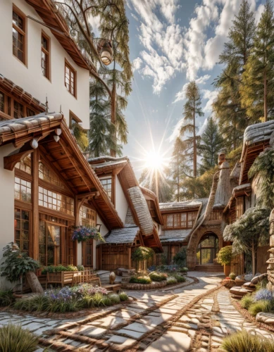alpine village,chalet,triberg,log home,alpine style,ski resort,log cabin,vail,tahoe,eco hotel,escher village,the cabin in the mountains,house in the mountains,lodge,wild west hotel,wooden houses,house in mountains,timber framed building,wooden beams,lake tahoe