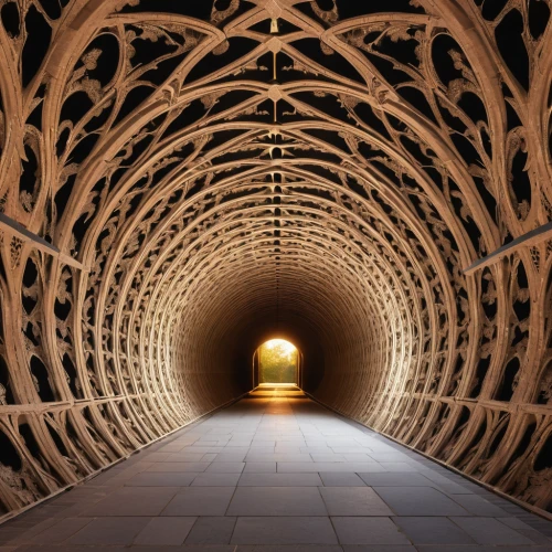 vaulted cellar,wall tunnel,vaulted ceiling,wood structure,canal tunnel,slide tunnel,tunnel,portcullis,wooden construction,railway tunnel,three centered arch,honeycomb structure,tied-arch bridge,arches,underpass,wooden beams,stone arch,round arch,pointed arch,bridge arch,Photography,General,Realistic