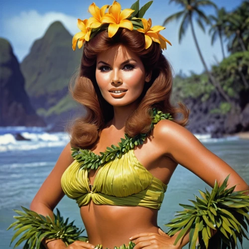 hula,polynesian girl,luau,aloha,polynesian,mai tai,hawaiian,ann margaret,tahiti,polynesia,sophia loren,south pacific,tropic,candy island girl,blue hawaii,lei flowers,tiki,lei,honolulu creeper,kalua,Conceptual Art,Fantasy,Fantasy 04