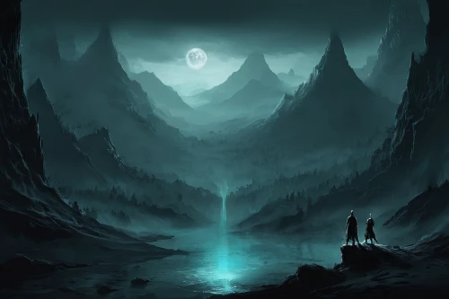 chasm,underworld,ice cave,mirror of souls,hollow way,barren,lunar landscape,blue cave,guards of the canyon,dark world,fantasy landscape,valley of the moon,ice castle,descent,fallen giants valley,exploration,moonscape,crevasse,light of night,cave,Conceptual Art,Fantasy,Fantasy 02