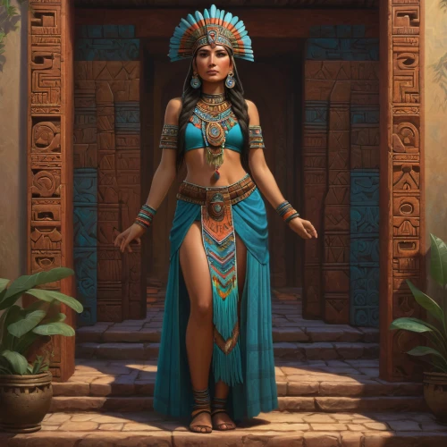 ancient egyptian girl,cleopatra,ancient egyptian,ancient egypt,pharaonic,egyptian,karnak,priestess,ancient costume,egyptian temple,aztec,pocahontas,horus,warrior woman,polynesian girl,pharaoh,aztecs,ancient,tribal chief,headdress,Illustration,Realistic Fantasy,Realistic Fantasy 27