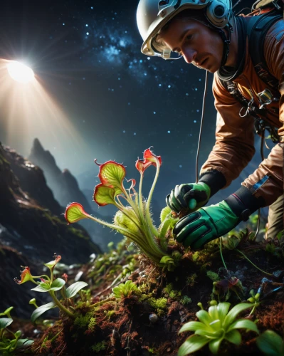 rocket flowers,venus flytrap,rocket flower,sci fiction illustration,sundew,fungal science,mushroom landscape,lost in space,trollius download,terraforming,space art,fireflies,alien world,alien planet,flying seeds,carnivorous plant,digital compositing,exploration,rocket salad,cosmic flower,Photography,General,Fantasy