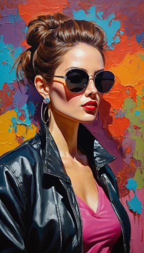 oil painting on canvas,art painting,painting technique,graffiti art,portrait background,oil painting,young woman,cool pop art,colorful background,sunglasses,world digital painting,street artist,italian painter,meticulous painting,painter,photo painting,graffiti,rockabilly style,oil on canvas,girl portrait,Conceptual Art,Daily,Daily 28