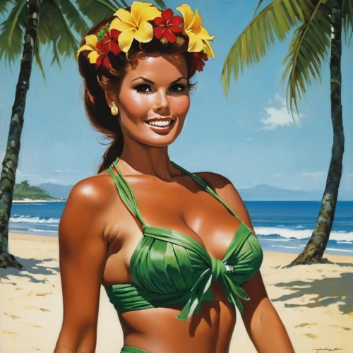 polynesian girl,hula,luau,polynesian,aloha,mai tai,tahiti,blue hawaii,tropic,hawaiian,coconuts on the beach,candy island girl,pin-up girl,vintage art,brazilianwoman,piña colada,coconuts,retro pin up girl,retro women,polynesia,Conceptual Art,Fantasy,Fantasy 07