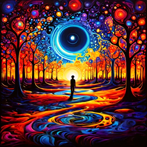 psychedelic art,shamanism,mirror of souls,shamanic,colorful tree of life,art painting,mysticism,magic hat,cosmic eye,astral traveler,the mystical path,mother earth,fantasy art,psychedelic,dreamland,inner light,spring equinox,tree of life,spirituality,scene cosmic