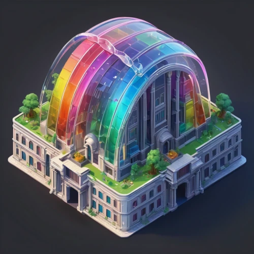 prism ball,musical dome,raimbow,giant soap bubble,royal albert hall,lensball,prism,quarantine bubble,ball cube,3d bicoin,roof domes,glass building,prismatic,terrarium,igloo,fuller's london pride,glass sphere,greenhouse effect,steam icon,dome,Unique,3D,Isometric