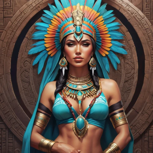 cleopatra,ancient egyptian girl,pharaonic,pocahontas,priestess,aztec,warrior woman,headdress,indian headdress,shamanic,ancient egyptian,cherokee,horus,egyptian,ancient egypt,american indian,fantasy art,native american,pharaoh,inca,Conceptual Art,Fantasy,Fantasy 03