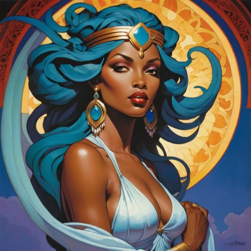 sorceress,medusa,starfire,zodiac sign libra,fantasy woman,jasmine,cleopatra,horoscope libra,aphrodite,the zodiac sign pisces,goddess of justice,fantasy portrait,african american woman,blue enchantress,cybele,mystique,fantasia,jasmine blue,aquarius,horoscope pisces,Conceptual Art,Fantasy,Fantasy 07