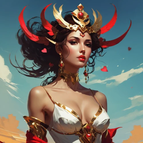 fantasy woman,fantasy portrait,queen of hearts,fantasy art,golden crown,gold crown,priestess,summer crown,oriental princess,warrior woman,cleopatra,goddess of justice,masquerade,female warrior,fire siren,wonderwoman,fantasy warrior,zodiac sign libra,sorceress,queen crown,Conceptual Art,Fantasy,Fantasy 06