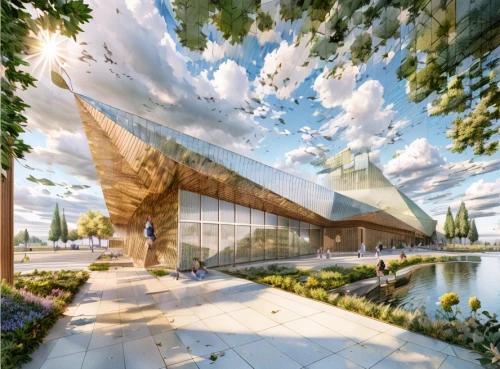 hahnenfu greenhouse,futuristic art museum,eco hotel,autostadt wolfsburg,eco-construction,futuristic architecture,school design,olympia ski stadium,glass facade,archidaily,aqua studio,timber house,greenhouse cover,ski facility,glass building,boathouse,3d rendering,qlizabeth olympic park,new building,espoo