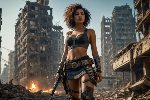 post apocalyptic,destroyed city,warrior woman,female warrior,wonder woman city,mad max,wasteland,post-apocalypse,apocalyptic,woman fire fighter,hard woman,warrior east,rubble,post-apocalyptic landscape,dystopian,lost in war,girl with gun,tiana,scrapyard,ruin
