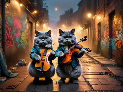 violinists,street musicians,musicians,stray cats,violist,violin family,street music,orchestra,violins,alley cat,musical ensemble,oktoberfest cats,sock and buskin,cello,symphony orchestra,vintage cats,violin player,violoncello,double bass,cats playing,Photography,General,Fantasy