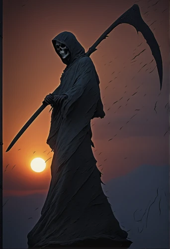 grimm reaper,grim reaper,scythe,reaper,dance of death,quarterstaff,death god,hooded man,angel of death,witch broom,pall-bearer,silhouette art,halloween poster,the night of kupala,assassin,murder of crows,darth wader,mystery book cover,the wanderer,death's-head,Photography,General,Realistic