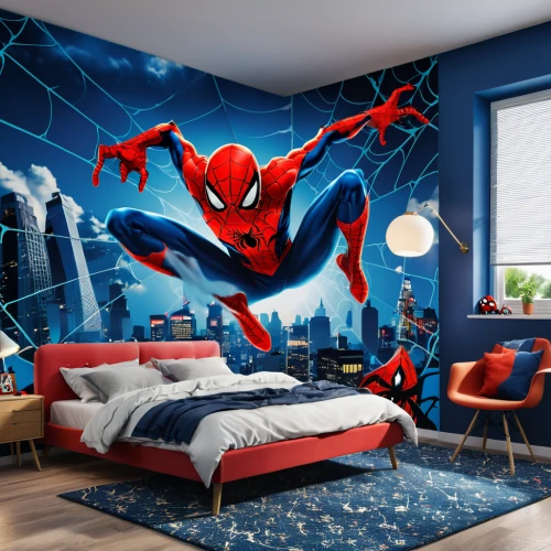 boy's room picture,kids room,wall sticker,children's bedroom,spiderman,spider-man,wall paint,wall painting,duvet cover,wall decoration,spider man,sleeping room,great room,superhero background,wall art,wall decor,painted wall,children's room,house painting,modern decor,Photography,General,Realistic