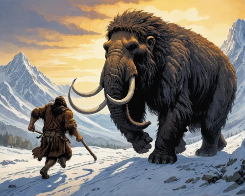 mammoth,muskox,elephants and mammoths,buffalo herder,bison,buffalo herd,buffalo,nomads,winter animals,aurochs,landseer,animals hunting,heroic fantasy,uintatherium,bighorn ram,bighorn,nordic bear,buffaloes,bear market,buffalos,Illustration,Realistic Fantasy,Realistic Fantasy 12