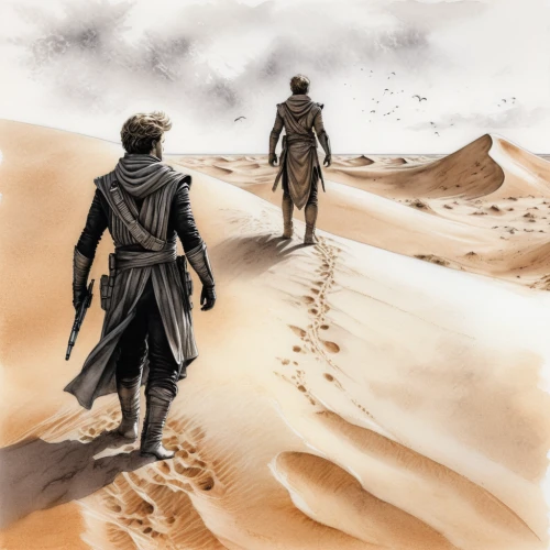 sand road,viewing dune,guards of the canyon,dune 45,dune,shifting dune,the wanderer,shifting dunes,sci fiction illustration,sand paths,desert run,footsteps,desert background,dune landscape,capture desert,the desert,wanderer,footprints in the sand,the sand dunes,the path,Illustration,Black and White,Black and White 30