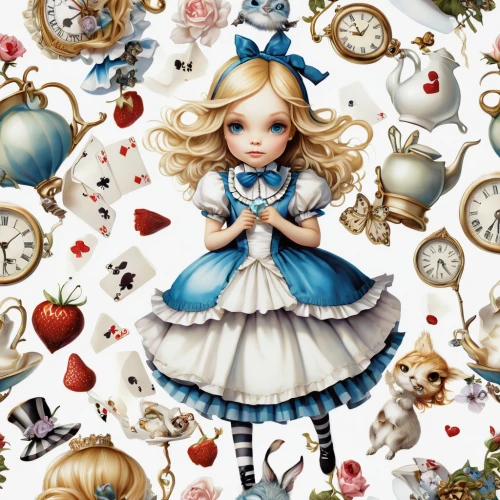 alice in wonderland,alice,tumbling doll,fairy tale character,doll kitchen,wonderland,painter doll,marionette,artist doll,fairytale characters,children's background,porcelain dolls,doll dress,doll cat,girl doll,little girl fairy,like doll,jigsaw puzzle,butterfly dolls,fairy tale icons,Illustration,Abstract Fantasy,Abstract Fantasy 11