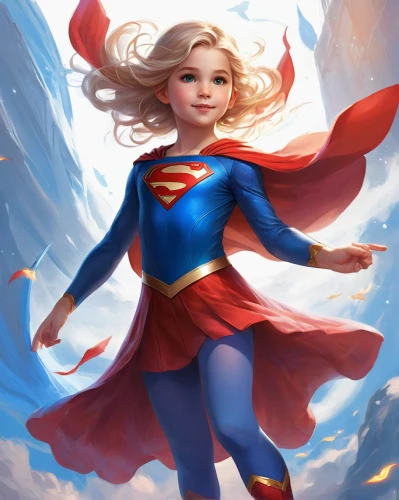 super heroine,super woman,wonder,superhero background,super hero,goddess of justice,superhero,flying girl,superman,captain marvel,kid hero,celebration cape,super power,wonderwoman,figure of justice,hero,little girl in wind,star of the cape,superman logo,cg artwork,Illustration,Realistic Fantasy,Realistic Fantasy 01