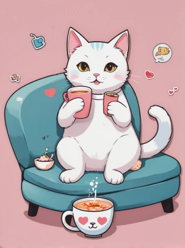 tea party cat,cat drinking tea,cat's cafe,cat coffee,teacup,coffee tea illustration,teatime,tea time,macchiato,cappuccino,tea cup,cup of cocoa,donut illustration,a cup of tea,tea drinking,cute coffee,doll cat,hot drink,cat kawaii,drinking coffee,Illustration,Japanese style,Japanese Style 04